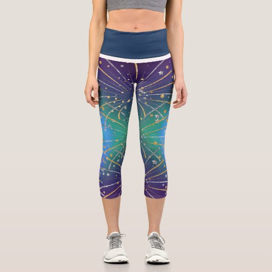 Leggings Capri Feu d'artifice Capris sur Arrière - plan Vert Bleu (Recto)