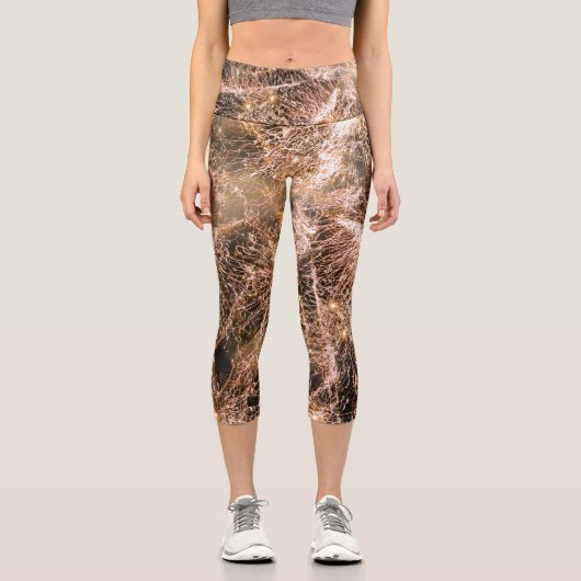 Leggings Capri Feu d'artifice en or brillant Abstrait (Recto)