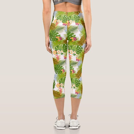 Leggings Capri Feuillage tropical Blanc d'été (Verso)