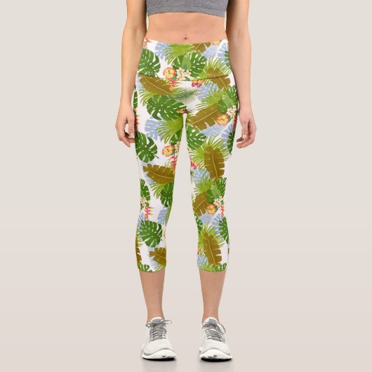 Leggings Capri Feuillage tropical Blanc d'été (Recto)
