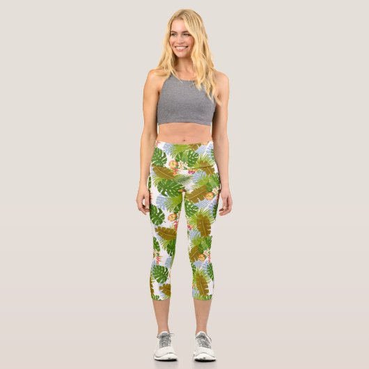 Leggings Capri Feuillage tropical Blanc d'été (Recto)