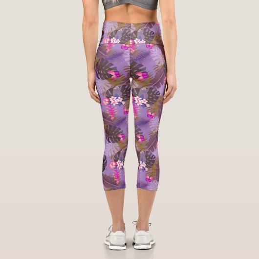 Leggings Capri Feuillage tropical violet d'été (Verso)