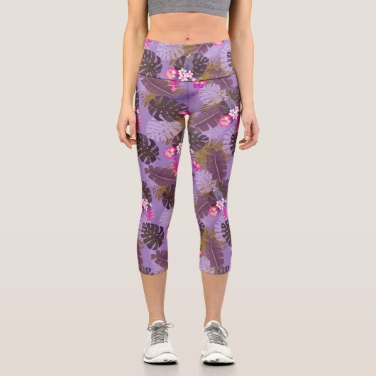 Leggings Capri Feuillage tropical violet d'été (Recto)