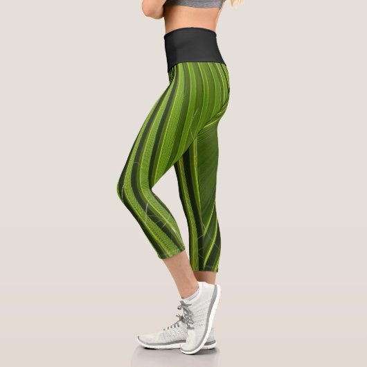 Leggings Capri Feuille de palme Tropical Vert Clair Verticale (Gauche)