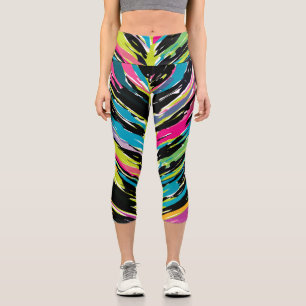 Leggings Capri Feuille tropicale Abstraite vibrante multicolore