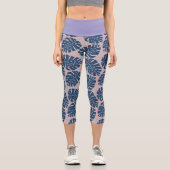 Leggings Capri Feuille Tropicale Monstera Gris Bleu (Recto)