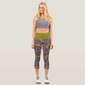 Leggings Capri Feuille Tropicale Monstera Vert Violet (Recto)