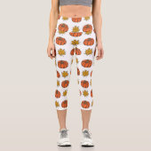 Leggings Capri Feuilles d'automne : Motif Citrouille à main (Recto)