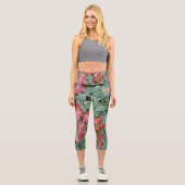 Leggings Capri Feuilles de lierre vert rouge automne saison (Recto)