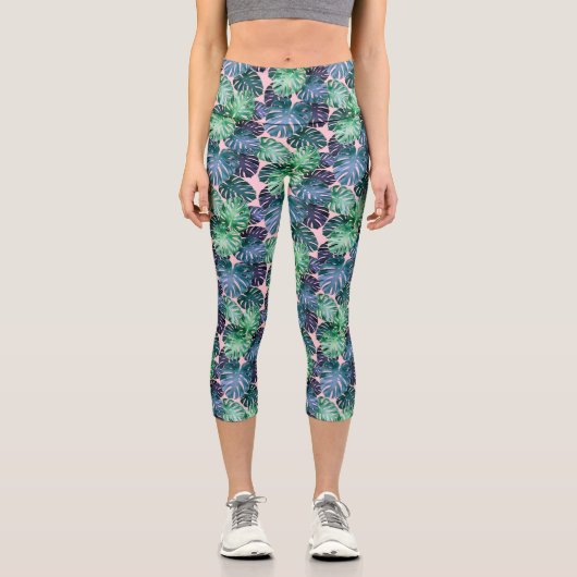 Leggings Capri Feuilles de Monstera Tropical (Recto)