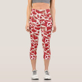 Leggings Capri Feuilles de vol blanc et rouge Motif répétitif (Recto)