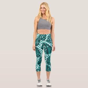 Leggings Capri Feuilles tropicaux : Motif Floral sans joint.