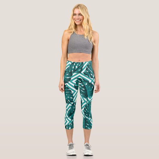 Leggings Capri Feuilles tropicaux : Motif Floral sans joint. (Recto)
