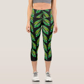 Leggings Capri Feuilles verts néon - art fractal, (Recto)