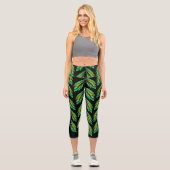 Leggings Capri Feuilles verts néon - art fractal, (Recto)
