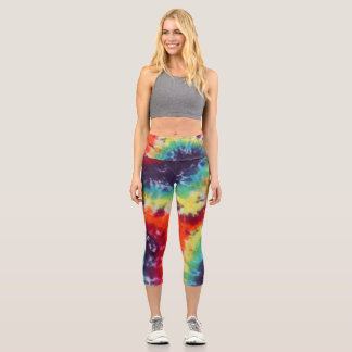 Leggings Capri Fièvre Hippie Tie Dye arc en ciel