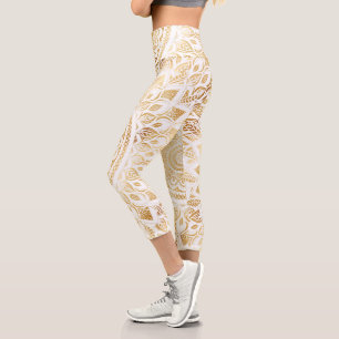 Leggings Capri Fille Blanc Mandala Or Floral