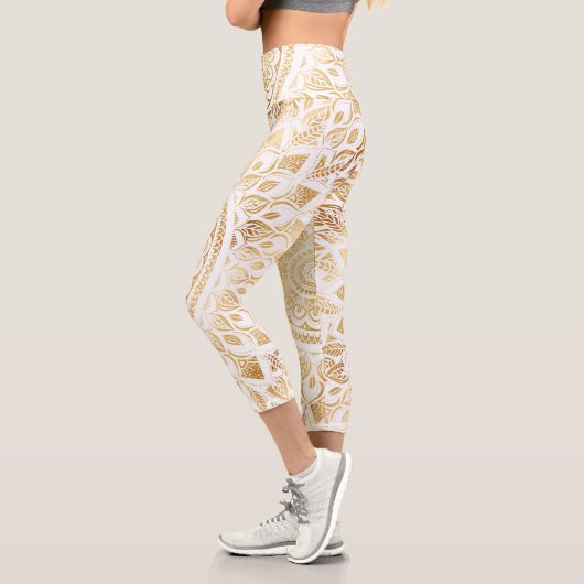 Leggings Capri Fille Blanc Mandala Or Floral (Gauche)