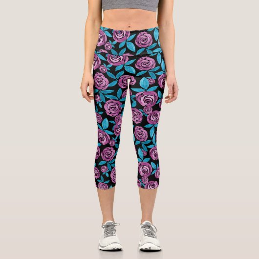 Leggings Capri Fille moderne violet Turquoise vert Floral Aquarel (Recto)