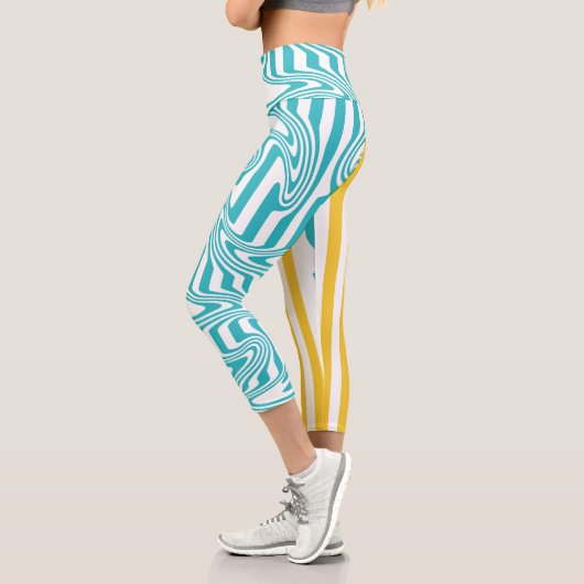 Leggings Capri Fissures et torsades en Turquoise et Jaune (Gauche)