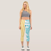 Leggings Capri Fissures et torsades en Turquoise et Jaune (Recto)