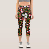 Leggings Capri Flamant rose Fleurs Motif (Recto)