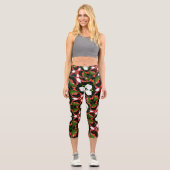 Leggings Capri Flamant rose Fleurs Motif (Recto)