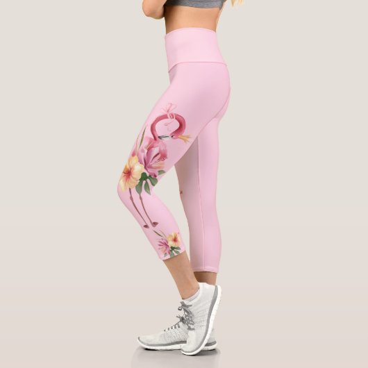 Leggings Capri Flamant rose floral adorable (Gauche)