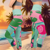 Leggings Capri Flamant rose rose tropical