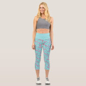 Leggings Capri Flamant rose rose tropical sur Motif bleu Aqua (Recto)