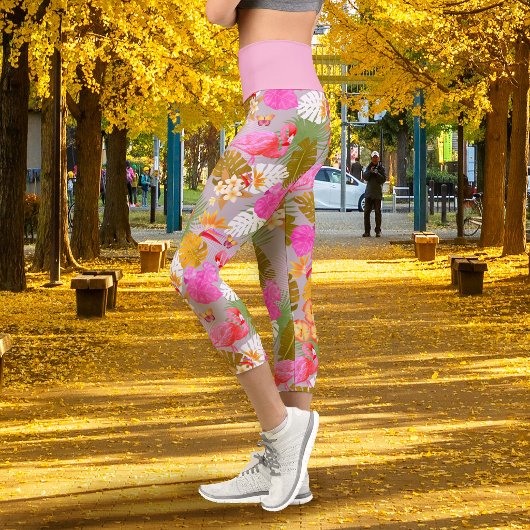 Leggings Capri Flamant Tropical Gris Clair