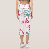 Leggings Capri Flamingo tropical et feuille, motif d'été. (Verso)