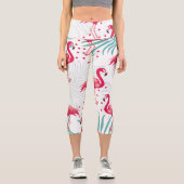 Leggings Capri Flamingo tropical et feuille, motif d'été. (Recto)