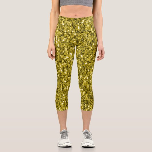 Leggings Capri Flamme de parties scintillant jaune foncé (Recto)
