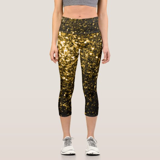 Leggings Capri Flamme de parties scintillant jaune foncé (Recto)
