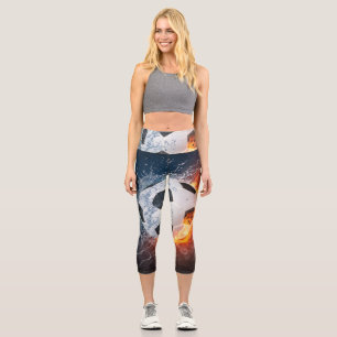 Leggings Capri Flamme Football/Balle de Football Jeu d'oreiller
