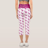 Leggings Capri Flamme rose chaud brillant flamant sur blanc (Verso)