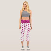 Leggings Capri Flamme rose chaud brillant flamant sur blanc (Recto)