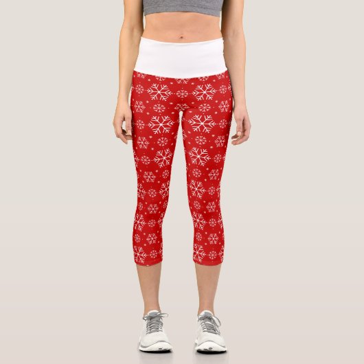 Leggings Capri Flammes de neige blanches sur Noël Arrière - plan (Recto)