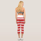 Leggings Capri Flammes de neige et balles de Noël blanc et rouge (Verso)