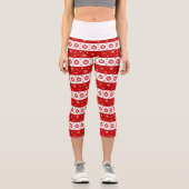 Leggings Capri Flammes de neige et balles de Noël blanc et rouge (Recto)