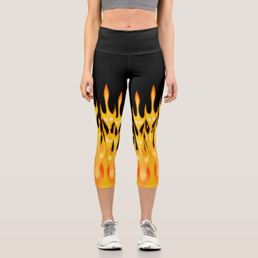 Leggings Capri flammes modernes orange jaune feu noir (Recto)