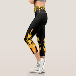 Leggings Capri flammes modernes orange jaune feu noir