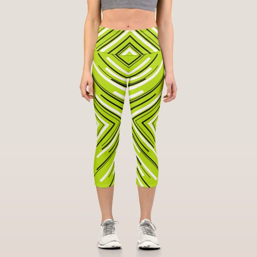 Leggings Capri Flèches en vert citron, noir et blanc (Recto)