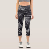 Leggings Capri Fléchissement Abstrait moderne Noir et Argent (Recto)