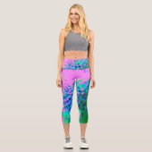 Leggings Capri Fleur Abstraite de Magenta et de Lime (Recto)