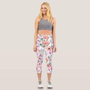 Leggings Capri Fleur d'aquarelle en fleurs douces Motif Pastel