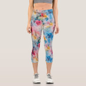 Leggings Capri Fleur d'aquarelle : Motif Abstrait floral dynamiqu (Recto)