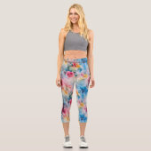 Leggings Capri Fleur d'aquarelle : Motif Abstrait floral dynamiqu (Recto)