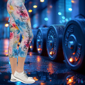 Leggings Capri Fleur d'aquarelle : Motif Abstrait floral dynamiqu